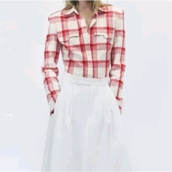 Zara Tops - Zara ZW Collection Checked Button Up Shirt Shoulder Pads Red Sz S NWT